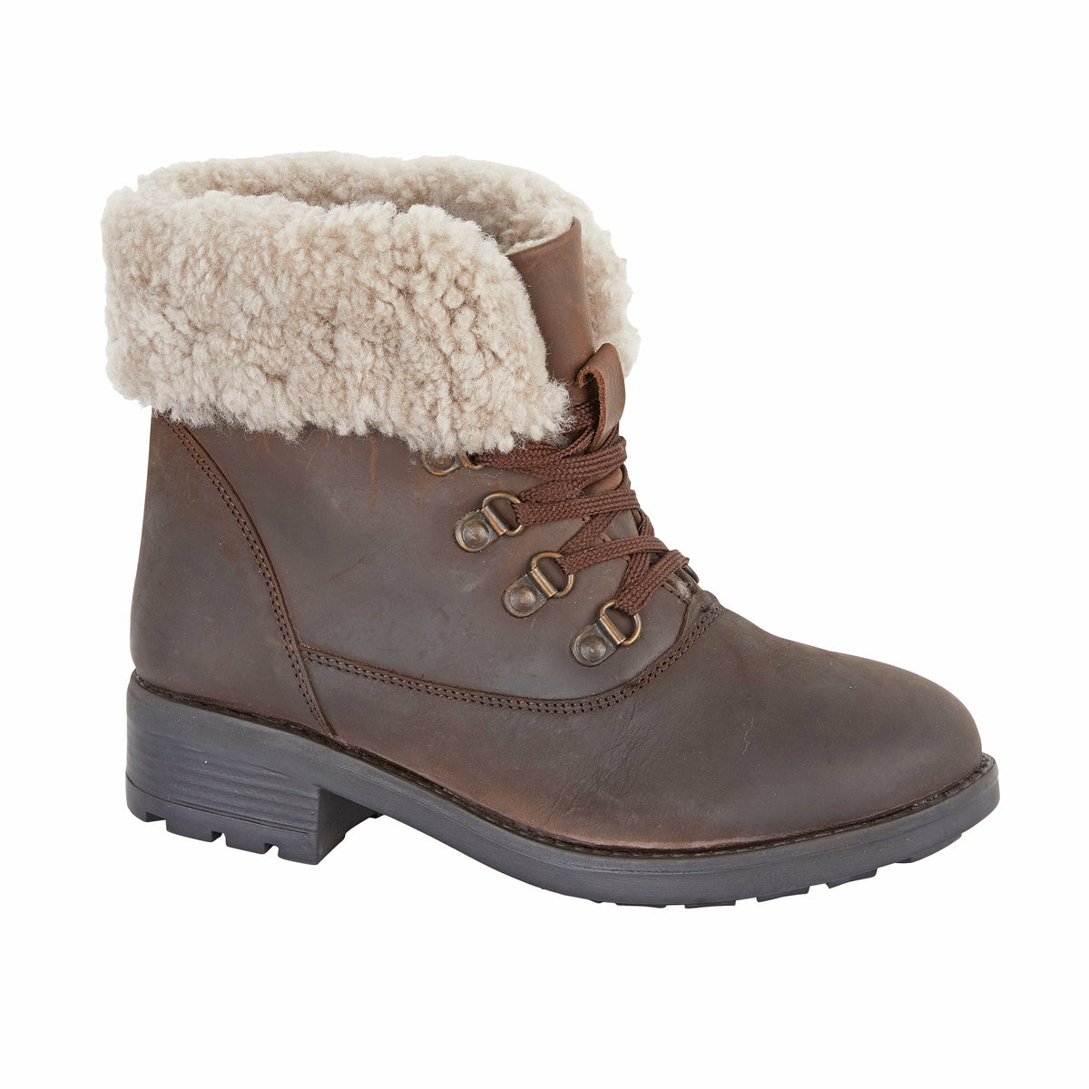 Stowe Womens Leather Shearling Boots Brown Draper of Glastonbury