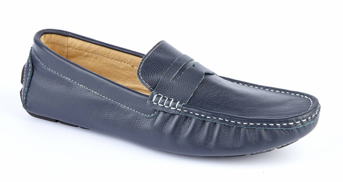 Mens Navy Leather Loafers | Mens Leather Loafers and Shoes  display picture 2