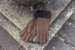 SHEARLING CUFF GLOVES BROWN